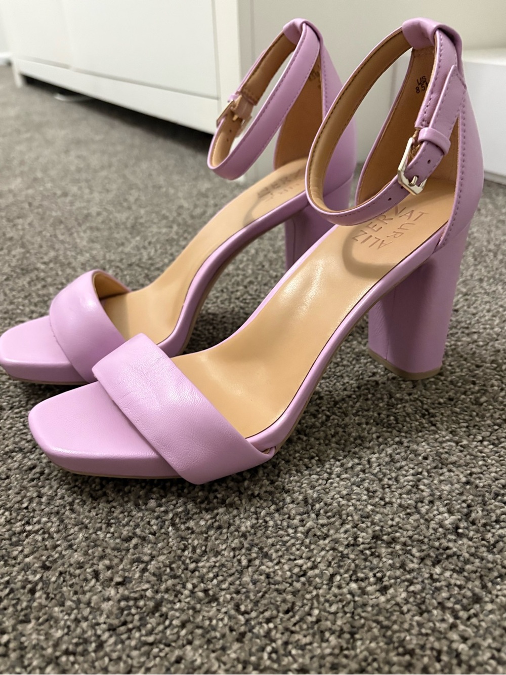 Ankle-Strap Block Heel Sandals in Lilac